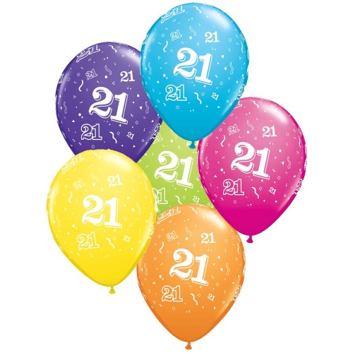 Age 21 Multicoloured Latex Balloons (6 Pack)