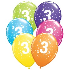 Age 3 Multicoloured Star Latex Balloons (6 Pack)