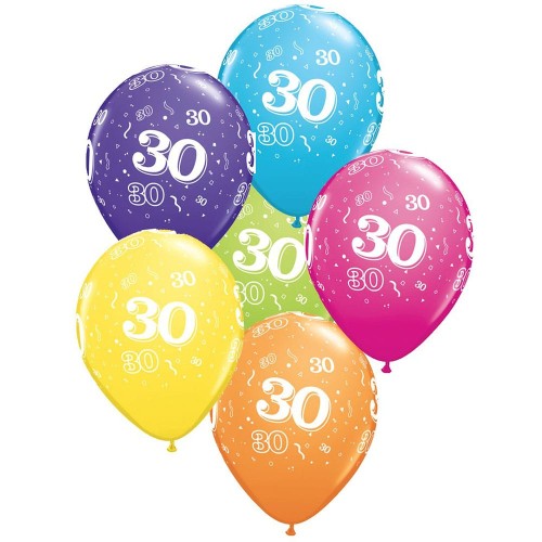 Age 30 Multicoloured Latex Balloons (6 Pack)
