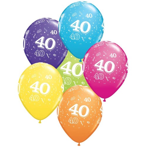 Age 40 Multicoloured Latex Balloons (6 Pack)