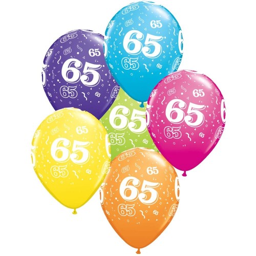 Age 65 Multicoloured Latex Balloons (6 Pack)