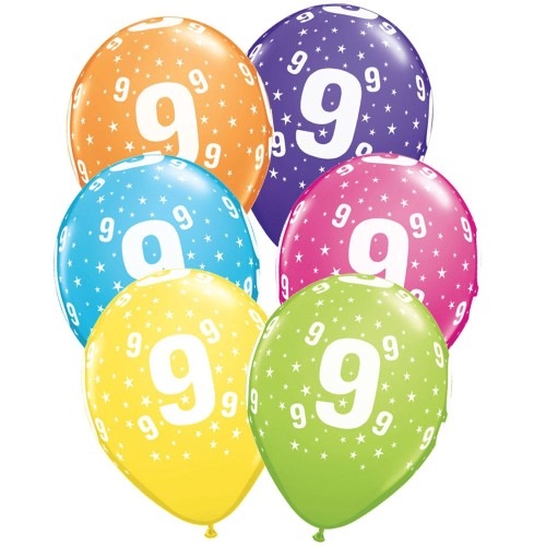 Age 9 Multicoloured Star Latex Balloons (6 Pack)
