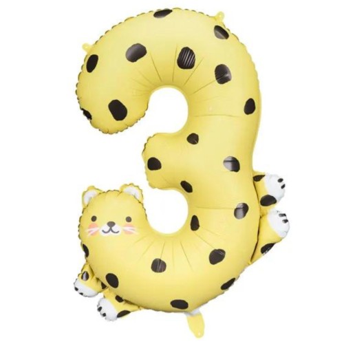 Adorable Cheetah Number 3 29" Foil Number Balloon