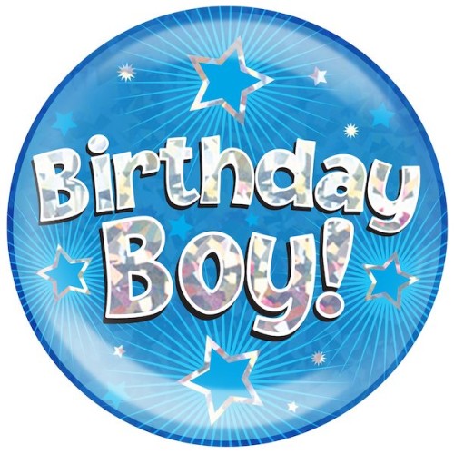 Birthday Boy Blue Holographic Badge