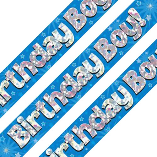 Birthday Boy Blue Holographic Banner