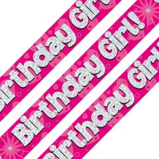 Birthday Girl Pink Holographic Banner