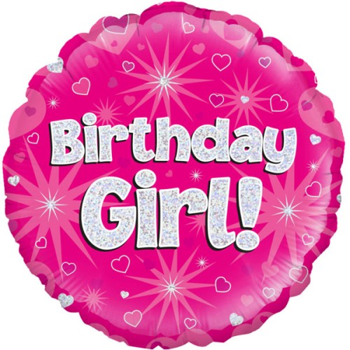 Birthday Girl Pink Holographic Foil Balloon