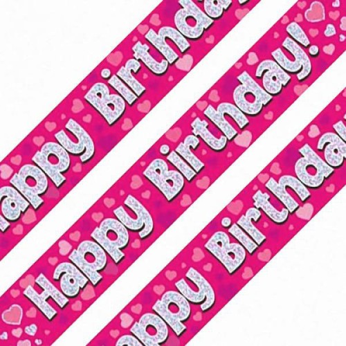 Happy Birthday Pink Holographic Banner