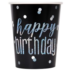Black Glitz Prismatic Happy Birthday Cups (8 Pack)