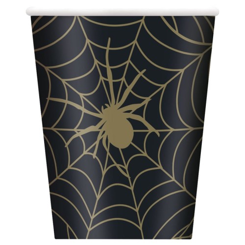 Black & Gold Spiderweb Cups (8 Pack)