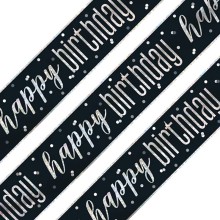 Black & Silver Glitz Happy Birthday Foil Banner