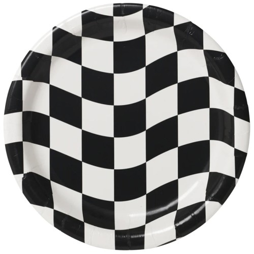 Black & White Chequered Flag 9" Plates (8 Pack)