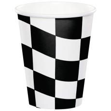 Black & White Chequered Flag Paper Cups (8 Pack)