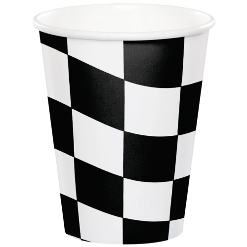 Black & White Chequered Flag Paper Cups (8 Pack)