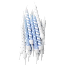 Blue & White Candles with Holders (12 Pack)