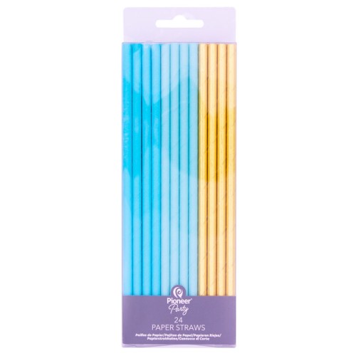 Blue & Gold Paper Straws (24 Pack)