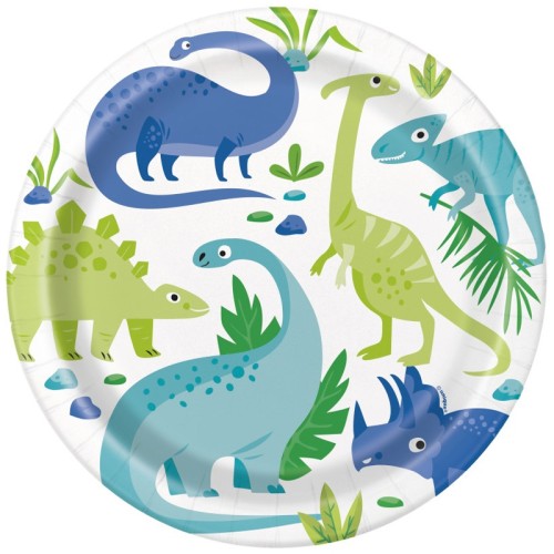 Blue & Green Dinosaur 9" Plates (8 Pack)