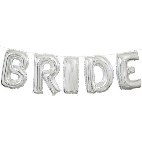 Bride Wedding Silver Foil Letter Balloon Banner Kit