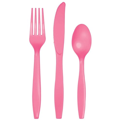 Candy Pink Plastic Cutlery (x8 Sets)