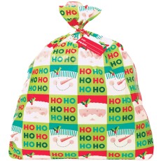 Christmas Holly Santa Jumbo Plastic Gift Bag & Tag