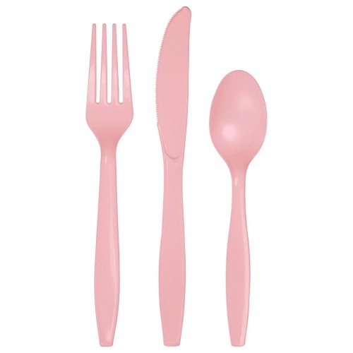 Classic Pink Plastic Cutlery (x8 Sets)