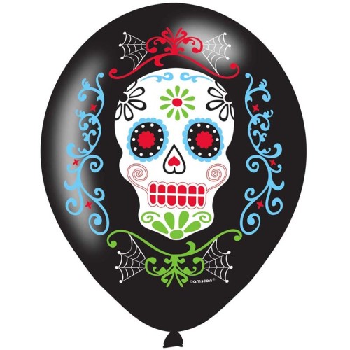 Day of The Dead Sugar Skull Latex Balloons (6 Pack)
