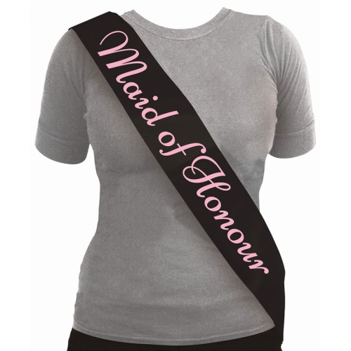 Deluxe Black Hen Party Maid of Honour Sash