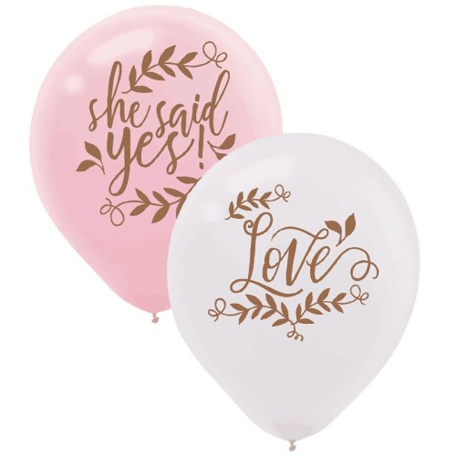 Engagement 'She Said Yes' Pink & White 11" Latex Balloons (6 Pack)