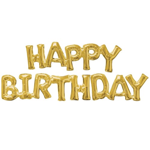 Giant Happy Birthday Phrase Gold Foil Balloon