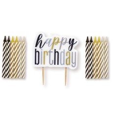 Glitz Black, Gold and Silver Happy Birthday Candle Set (13 Pack)