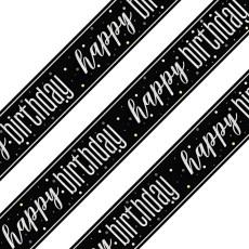 Glitz Black & Silver Happy Birthday Banner