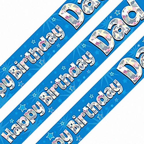 Happy Birthday Dad Blue Holographic Banner
