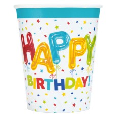 Happy Birthday Balloon Paper Cups (8 Pack)