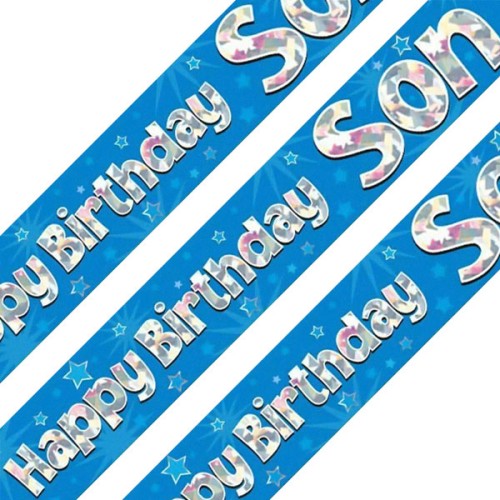 Happy Birthday Son Blue Holographic Banner