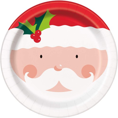 Holly Santa Round 9" Plates (8 Pack)