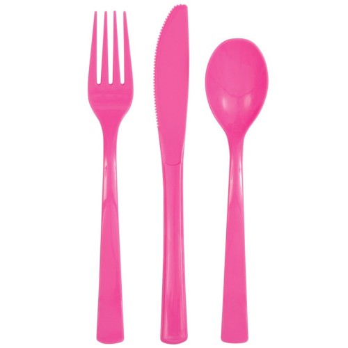 Hot Pink Plastic Cutlery (x6 Sets)
