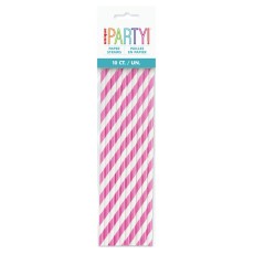 Hot Pink Stripe Paper Straws (10 Pack)