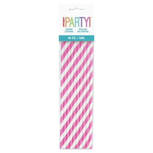 Hot Pink Stripe Paper Straws (10 Pack)