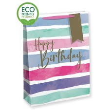Lovely Happy Birthday Stripes Gift Bag (Medium)