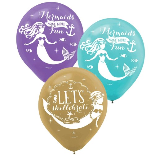 Mermaid Party Latex Balloons (6 Pack)