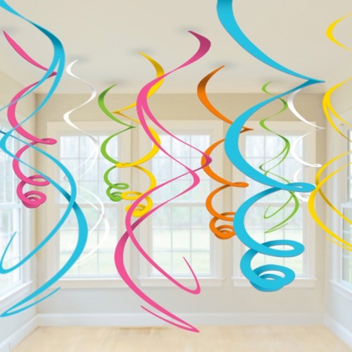 Multi-Coloured Plastic Swirl Decorations (12 Pack)