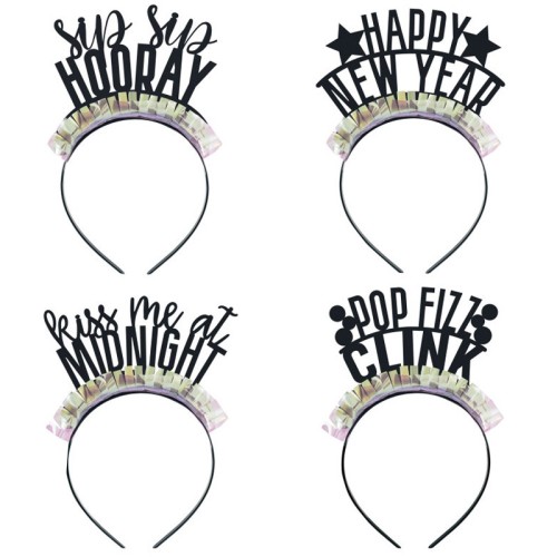 Assorted Iridescent Fringe New Year Headbands (4 Pack)