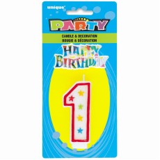 Number 1 Glitter Birthday Candle with Decoration