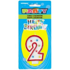 Number 2 Glitter Birthday Candle with Decoration