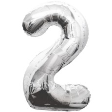 Silver Number 2 34" Foil Number Balloon