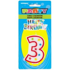 Number 3 Glitter Birthday Candle with Decoration
