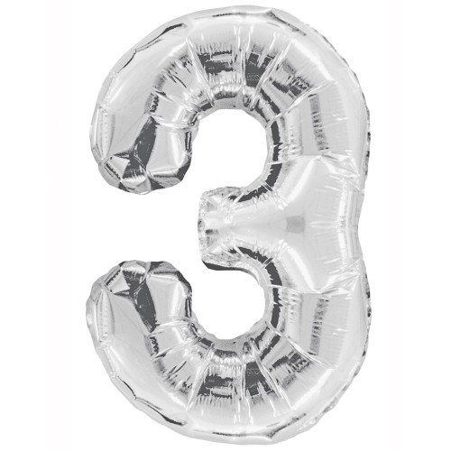 Silver Number 3 34" Foil Number Balloon