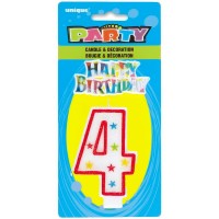 Number 4 Glitter Birthday Candle with Decoration