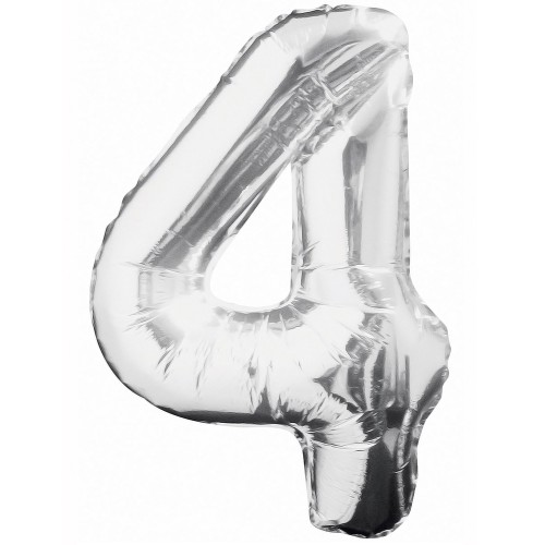 Silver Number 4 34" Foil Number Balloon