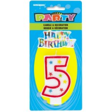 Number 5 Glitter Birthday Candle with Decoration